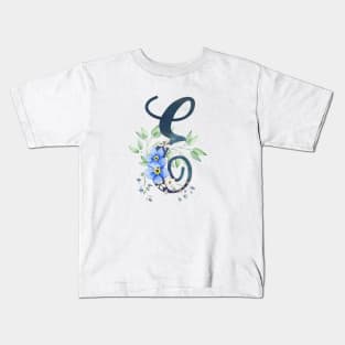 Floral Monogram E Wild Blue Flowers Kids T-Shirt